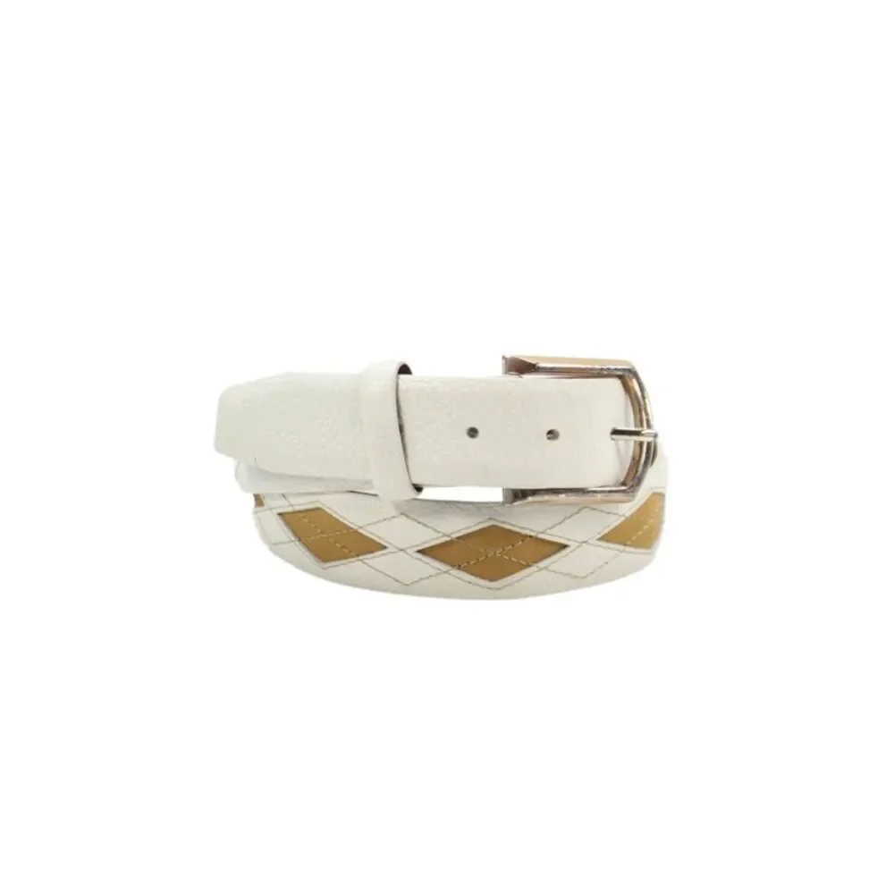 Brighton Womens Leather Argyle Pattern Belt White Brown Size 34